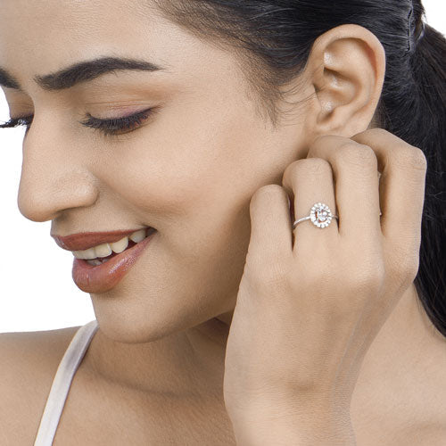 Bague de fiançailles en or blanc 14K avec aquamarine et diamant de 0,44 carat