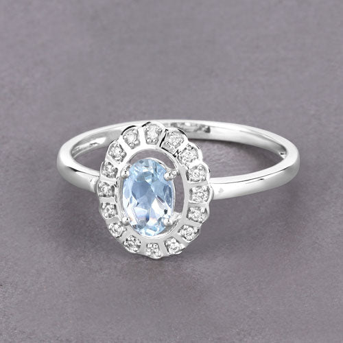 Bague de fiançailles en or blanc 14K avec aquamarine et diamant de 0,44 carat