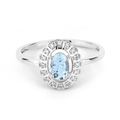 Bague de fiançailles en or blanc 14K avec aquamarine et diamant de 0,44 carat