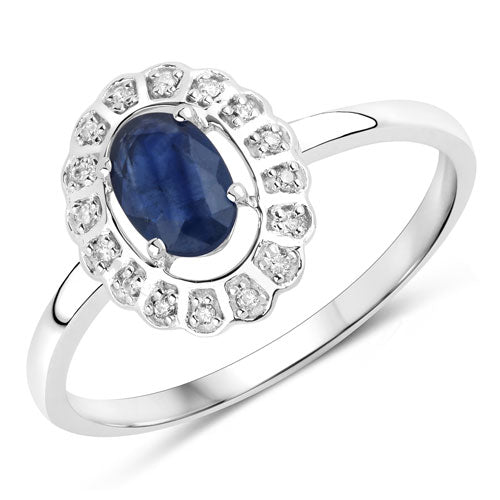 0.52 Carat Blue Sapphire & White Diamond 14K White Gold Engagement Ring