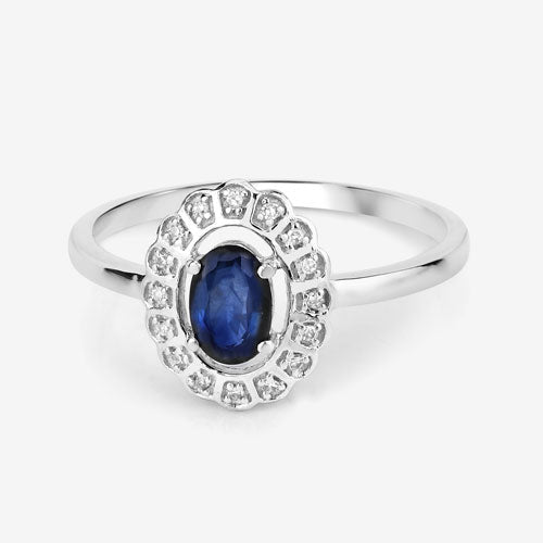 0.52 Carat Blue Sapphire & White Diamond 14K White Gold Engagement Ring