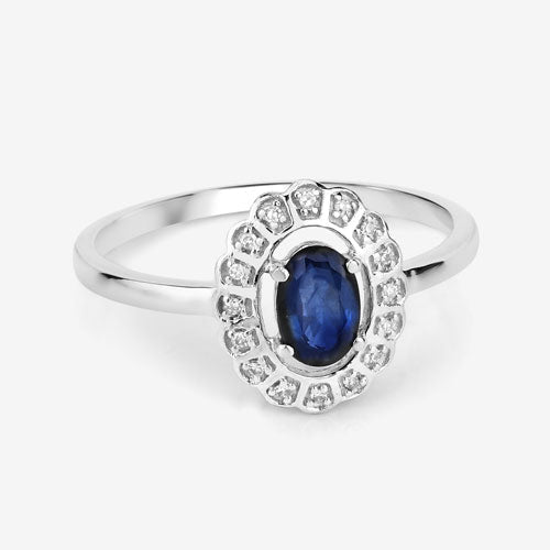 0.52 Carat Blue Sapphire & White Diamond 14K White Gold Engagement Ring