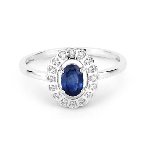 0.52 Carat Blue Sapphire & White Diamond 14K White Gold Engagement Ring