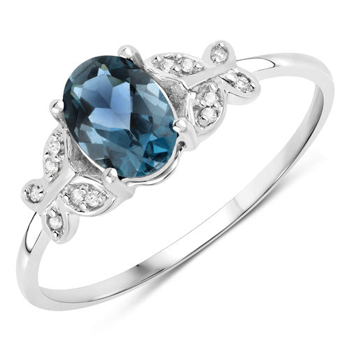 0.93 Carat London Blue Topaz & Diamond 14K White Gold Ring