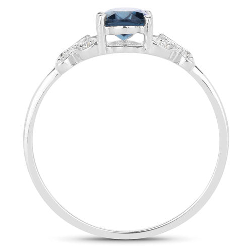 0.93 Carat London Blue Topaz & Diamond 14K White Gold Ring