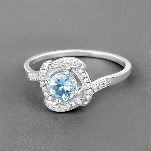 Anillo de Compromiso de 0.46 Quilates de Aguamarina y Diamante en Oro Blanco de 14K