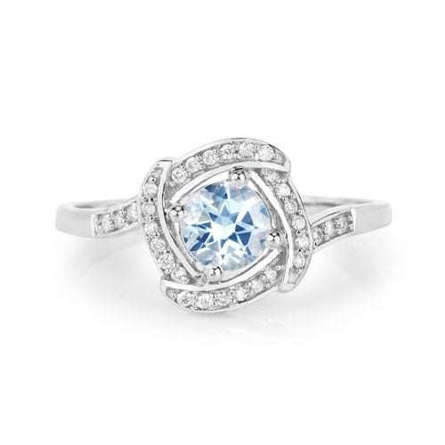 Anillo de Compromiso de 0.46 Quilates de Aguamarina y Diamante en Oro Blanco de 14K