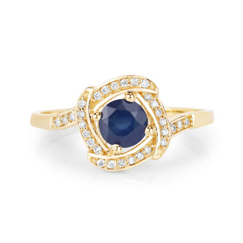 Anillo de Compromiso de Zafiro Azul y Diamante de 0.73 Quilates en Oro Amarillo de 14K