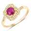 0.63 Carat Ruby and Diamond Halo Ring in 14K Yellow Gold