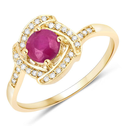 0.63 Carat Ruby and Diamond Halo Ring in 14K Yellow Gold