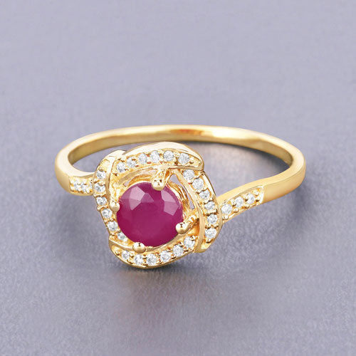 0.63 Carat Ruby and Diamond Halo Ring in 14K Yellow Gold