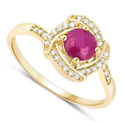 0.63 Carat Ruby and Diamond Halo Ring in 14K Yellow Gold