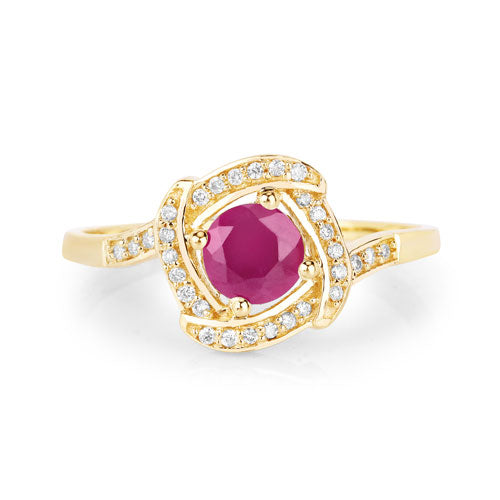 0.63 Carat Ruby and Diamond Halo Ring in 14K Yellow Gold