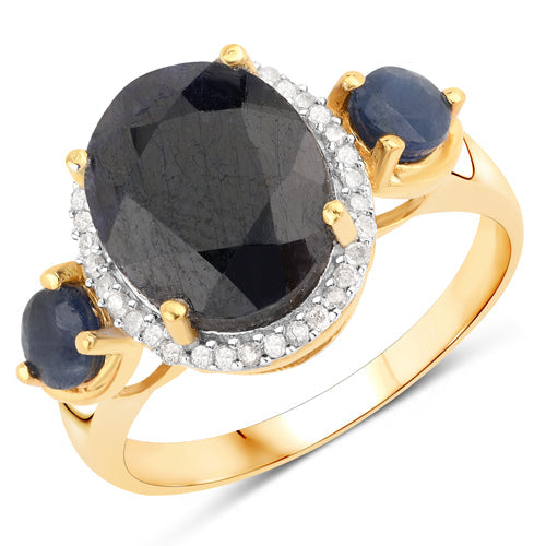Anillo de Compromiso de Zafiro Teñido y Diamante de 5.13 Quilates en Plata de Ley