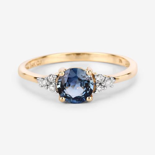1.08 Carat Blue Sapphire and Diamond 14K Yellow Gold Ring