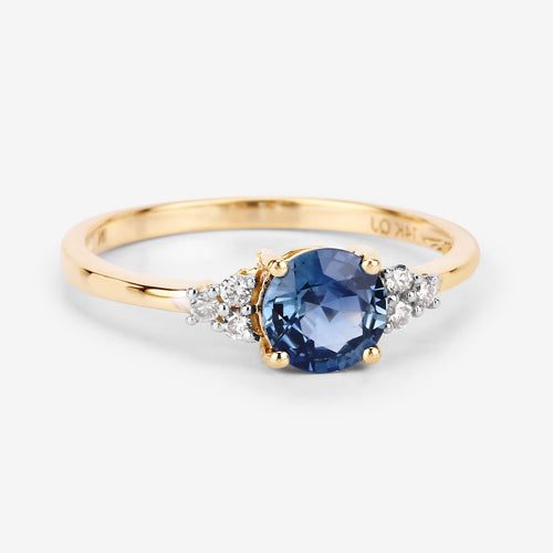 1.08 Carat Blue Sapphire and Diamond 14K Yellow Gold Ring