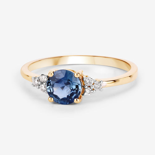 1.08 Carat Blue Sapphire and Diamond 14K Yellow Gold Ring
