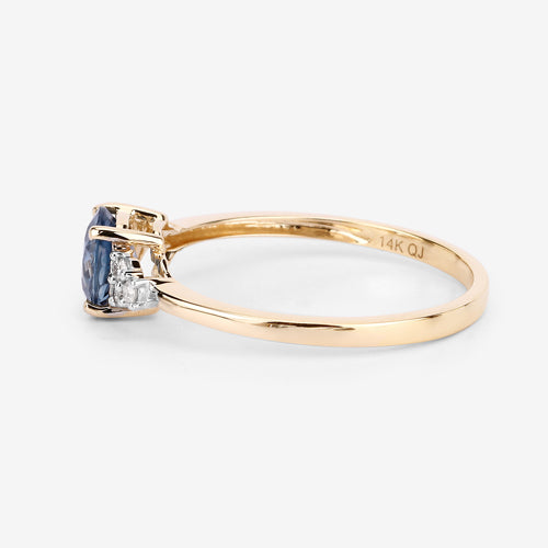 1.08 Carat Blue Sapphire and Diamond 14K Yellow Gold Ring
