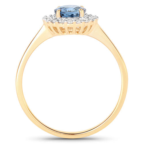 Bague de fiançailles en saphir bleu et diamant de 1,03 carat en or jaune 14K