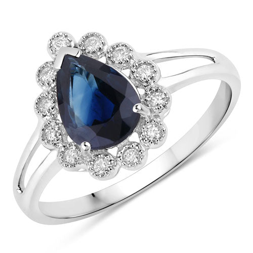 1.46 Carat Blue Sapphire and Diamond Halo Ring in 10K White Gold