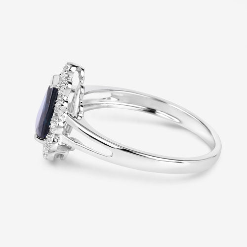 1.46 Carat Blue Sapphire and Diamond Halo Ring in 10K White Gold