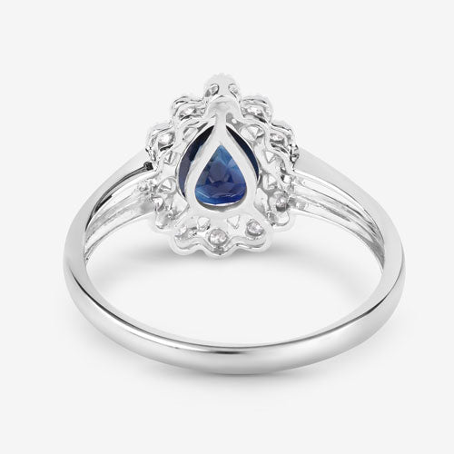 1.46 Carat Blue Sapphire and Diamond Halo Ring in 10K White Gold