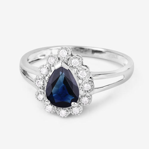 1.46 Carat Blue Sapphire and Diamond Halo Ring in 10K White Gold