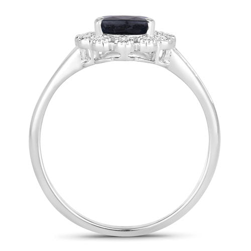 1.46 Carat Blue Sapphire and Diamond Halo Ring in 10K White Gold