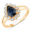 Bague Halo en Saphir Bleu et Diamants de 1,46 Carat en Or Jaune 10K