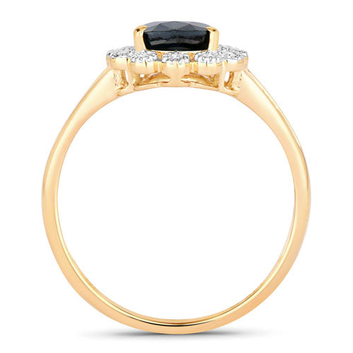 Bague Halo en Saphir Bleu et Diamants de 1,46 Carat en Or Jaune 10K