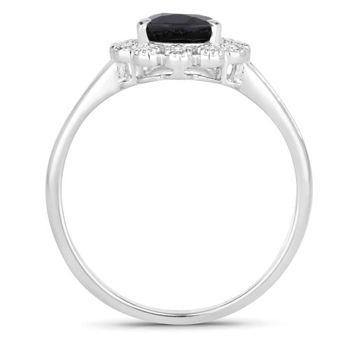 Bague de fiançailles en saphir bleu et diamant de 1,46 carat en or blanc 14K