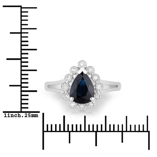 Bague de fiançailles en saphir bleu et diamant de 1,46 carat en or blanc 14K