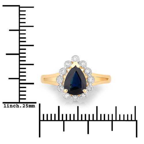 Anillo de Compromiso de Zafiro Azul y Diamante de 1.46 Quilates en Oro Amarillo de 14K