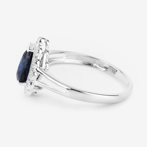 Bague de fiançailles en saphir bleu et diamant de 1,46 carat en or blanc 14K