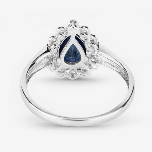 Bague de fiançailles en saphir bleu et diamant de 1,46 carat en or blanc 14K