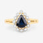 Bague Halo en Saphir Bleu et Diamants de 1,46 Carat en Or Jaune 10K