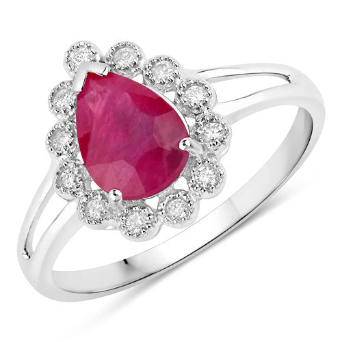 Anillo de Compromiso de Rubí y Diamante de 1.31 Quilates en Oro Blanco de 10K