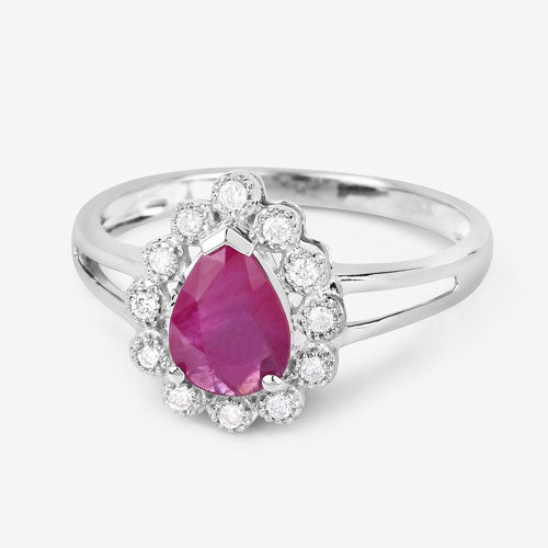 Anillo de Compromiso de Rubí y Diamante de 1.31 Quilates en Oro Blanco de 10K