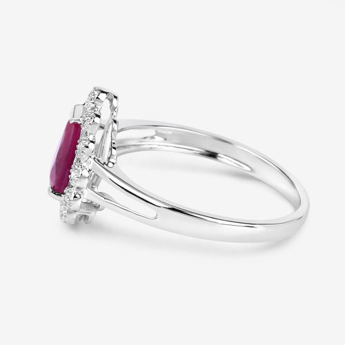Anillo de Compromiso de Rubí y Diamante de 1.31 Quilates en Oro Blanco de 10K