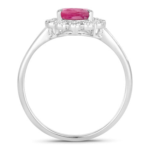 Anillo de Compromiso de Rubí y Diamante de 1.31 Quilates en Oro Blanco de 10K