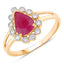 1.31 Carat Genuine Ruby and White Diamond Halo Ring in 10K Yellow Gold