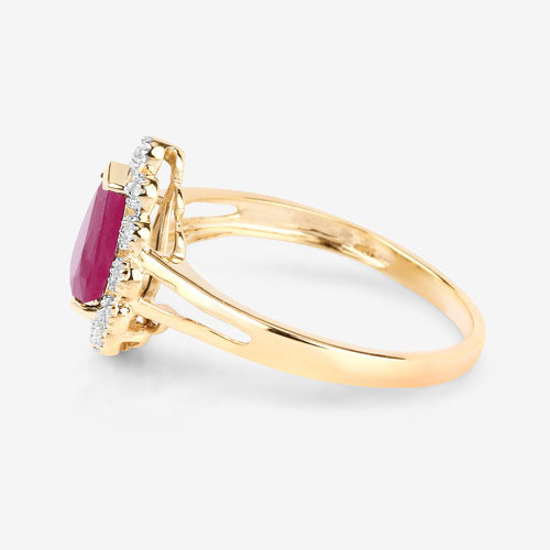 1.31 Carat Genuine Ruby and White Diamond Halo Ring in 10K Yellow Gold