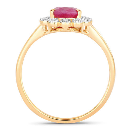 1.31 Carat Genuine Ruby and White Diamond Halo Ring in 10K Yellow Gold