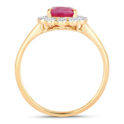 1.31 Carat Genuine Ruby and White Diamond Halo Ring in 10K Yellow Gold
