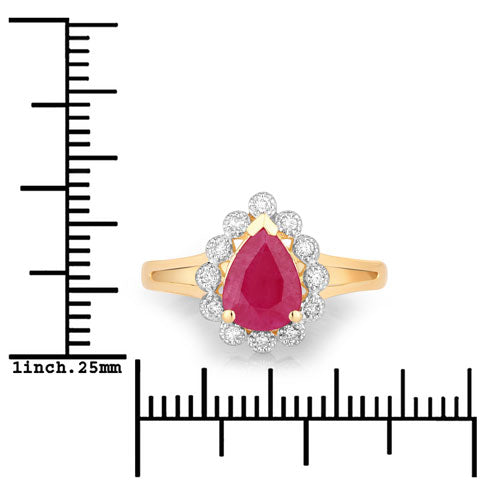 1.31 Carat Genuine Ruby and White Diamond Halo Ring in 10K Yellow Gold