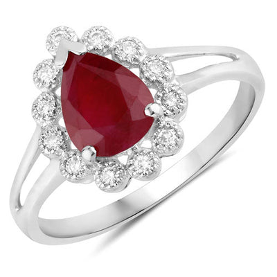 1.31 Carat Ruby and Diamond 14K White Gold Engagement Ring