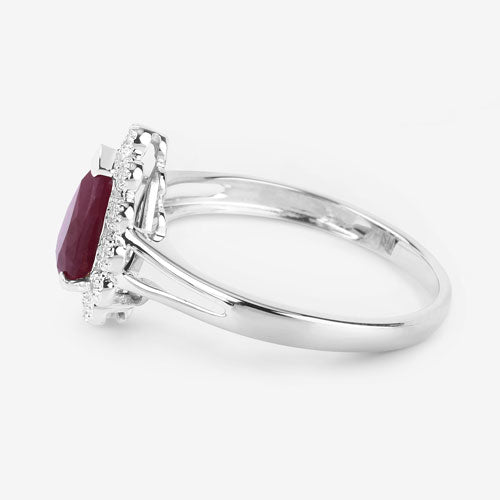 Anillo de Compromiso de Rubí y Diamante de 1.31 Quilates en Oro Blanco de 14K