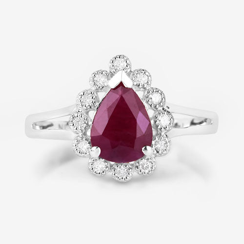 Anillo de Compromiso de Rubí y Diamante de 1.31 Quilates en Oro Blanco de 14K