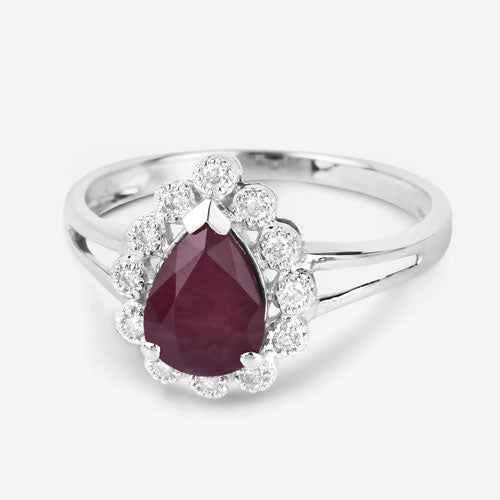 Anillo de Compromiso de Rubí y Diamante de 1.31 Quilates en Oro Blanco de 14K