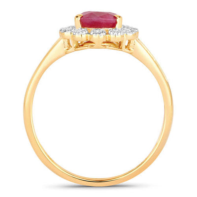 Bague en or jaune 14K avec rubis véritable de 1,31 carat et diamants blancs